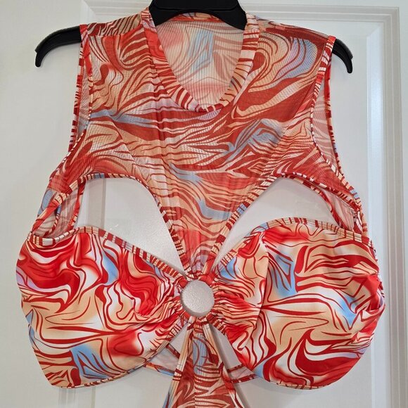 Fashion Nova Lyla Halter 1 Piece Swimsuit - Coral/Combo - NWT - Picture 4 of 8